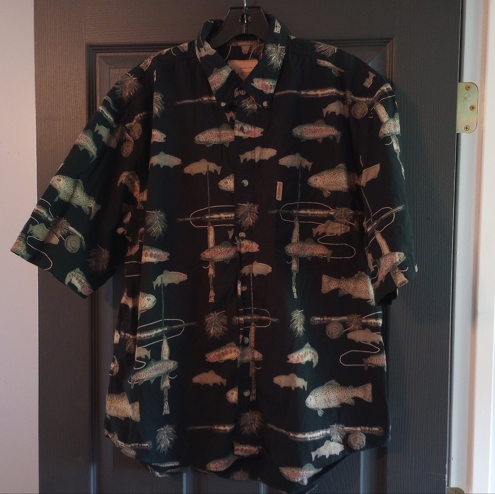Outdoor Life Vintage Button Down Fishing Shirt 100% Cotton Nautical Beach Wear L